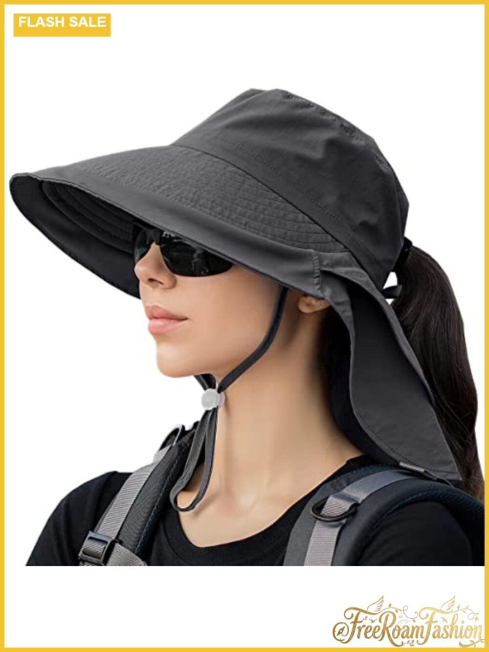 Womens Sun Hat UPF 50+ Wide Brim Ponytail Hole Neck Flap